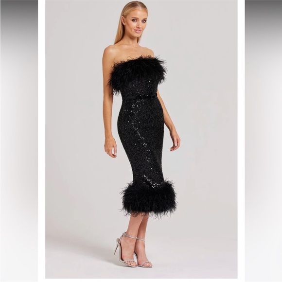 NWT Nadine Merabi sequin beaded black feather dress - Picture 6 of 10